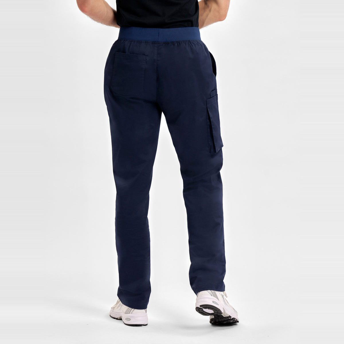 Inaura Riley Mens Straight Leg Scrub Pant CSP047ML in Midnight Navy, worn by model, view 4