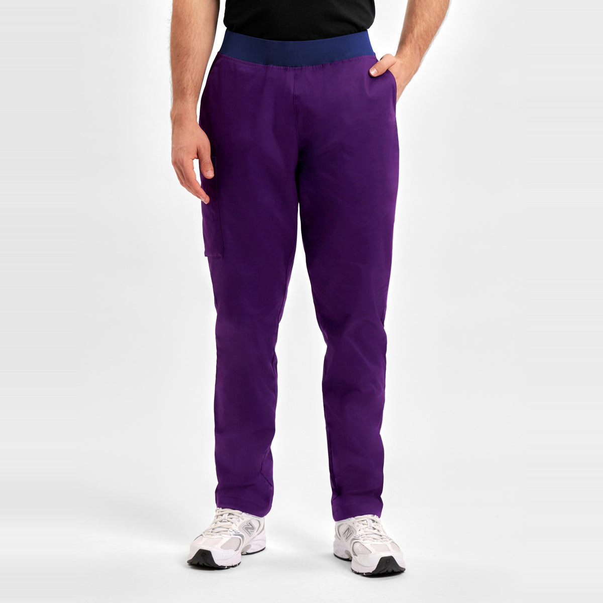 Inaura Riley Mens Straight Leg Scrub Pant CSP047ML in Purple, worn by model, view 2