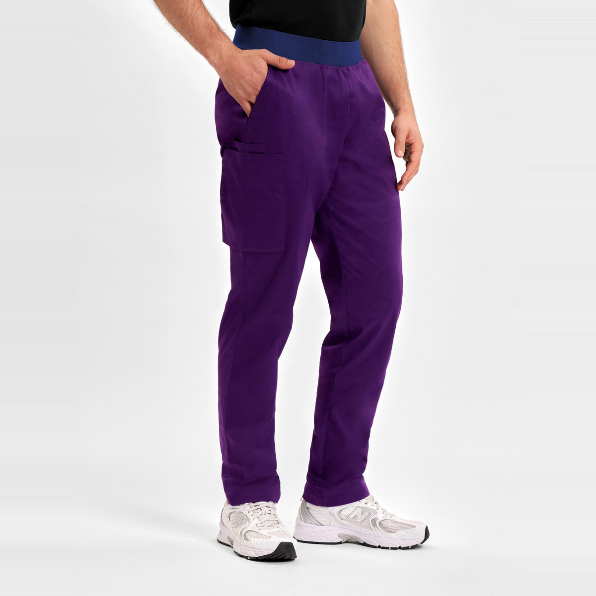 Inaura Riley Mens Straight Leg Scrub Pant CSP047ML in Purple, worn by model, view 3