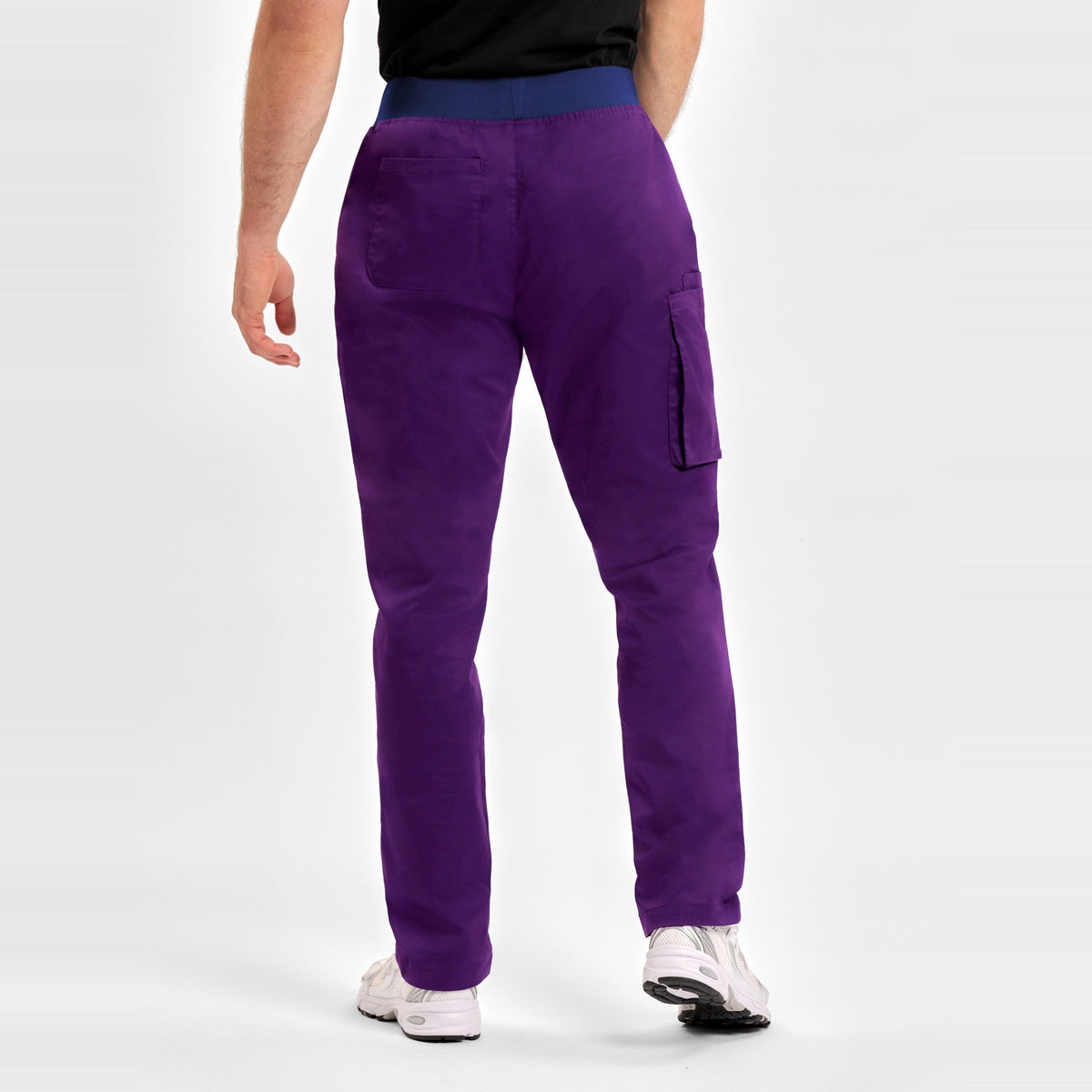 Inaura Riley Mens Straight Leg Scrub Pant CSP047ML in Purple, worn by model, view 4