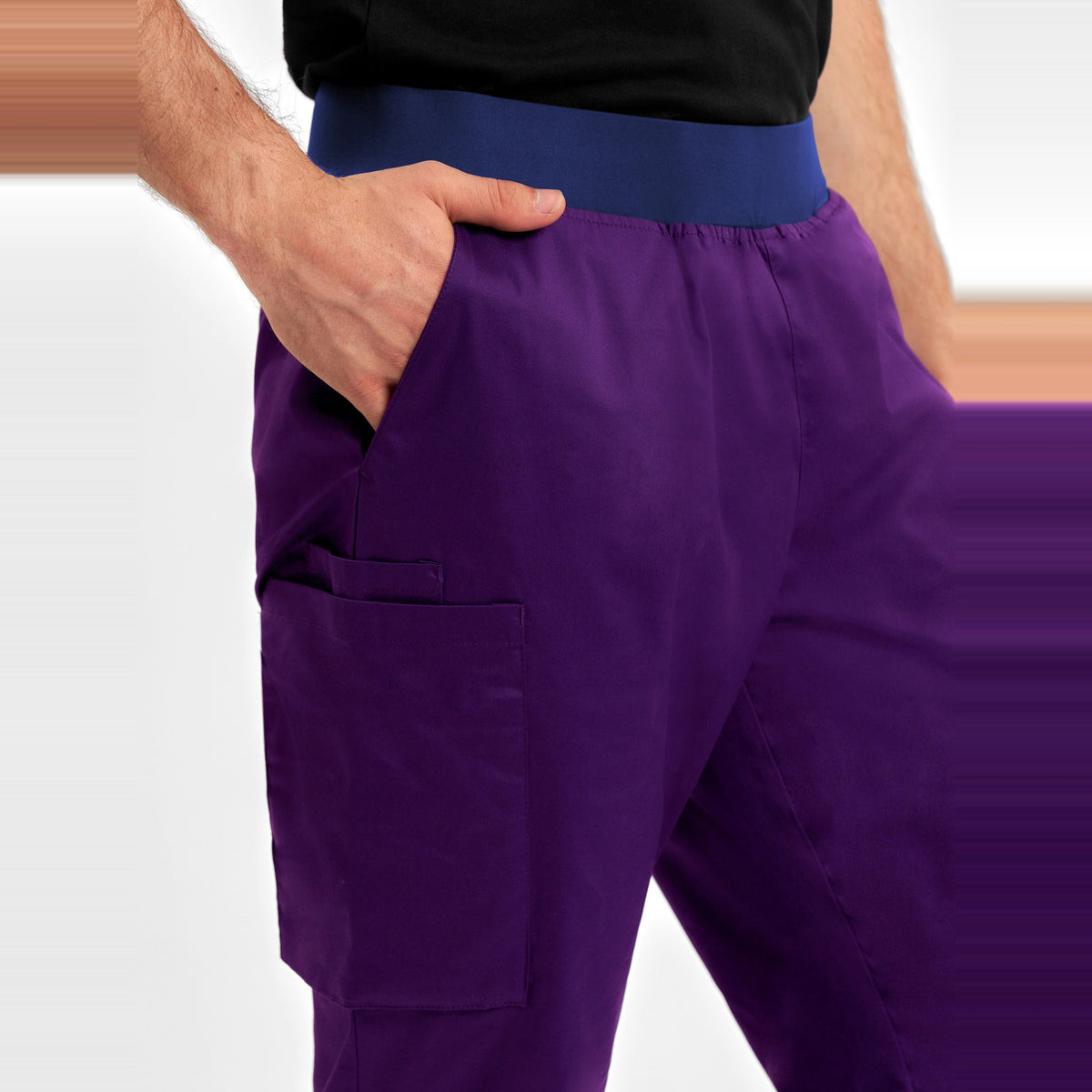Inaura Riley Mens Straight Leg Scrub Pant CSP047ML in Purple, worn by model, view 5