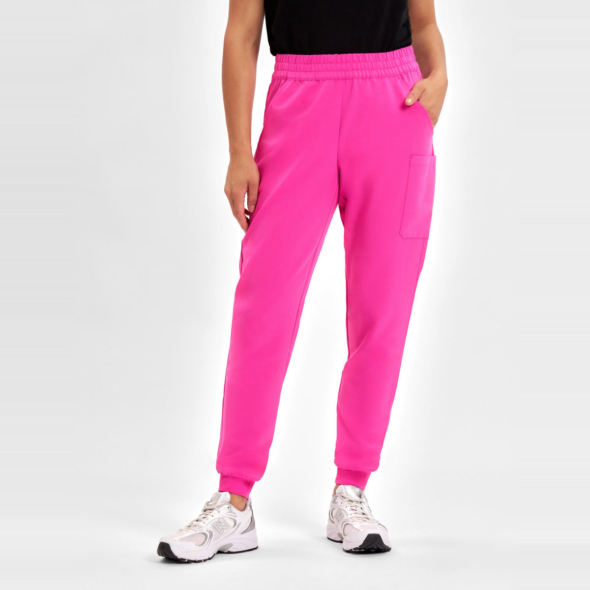 Inaura Pink Womens Jogger Scrub Pant CSP241LL in Pink, worn by model, view 2