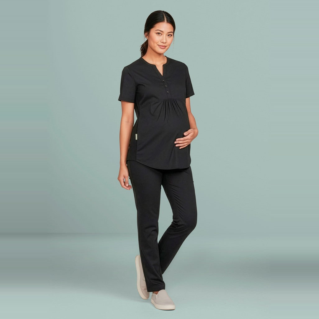 Inaura Rose Womens Maternity Scrub Pant CSP244LL in Black, worn by model