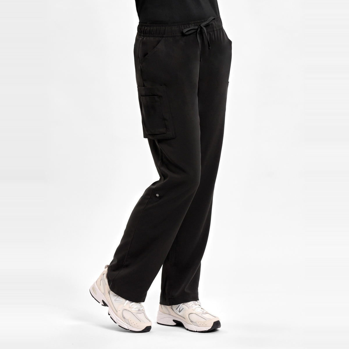 Inaura Avery Womens Straight Leg Scrub Pant CSP944LL in Black, worn by model, view 3