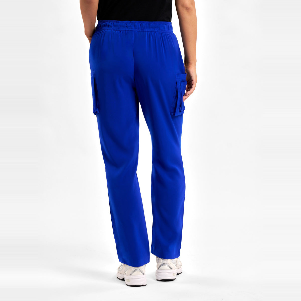 Inaura Avery Womens Straight Leg Scrub Pant CSP944LL in Electric Blue, worn by model, view 4