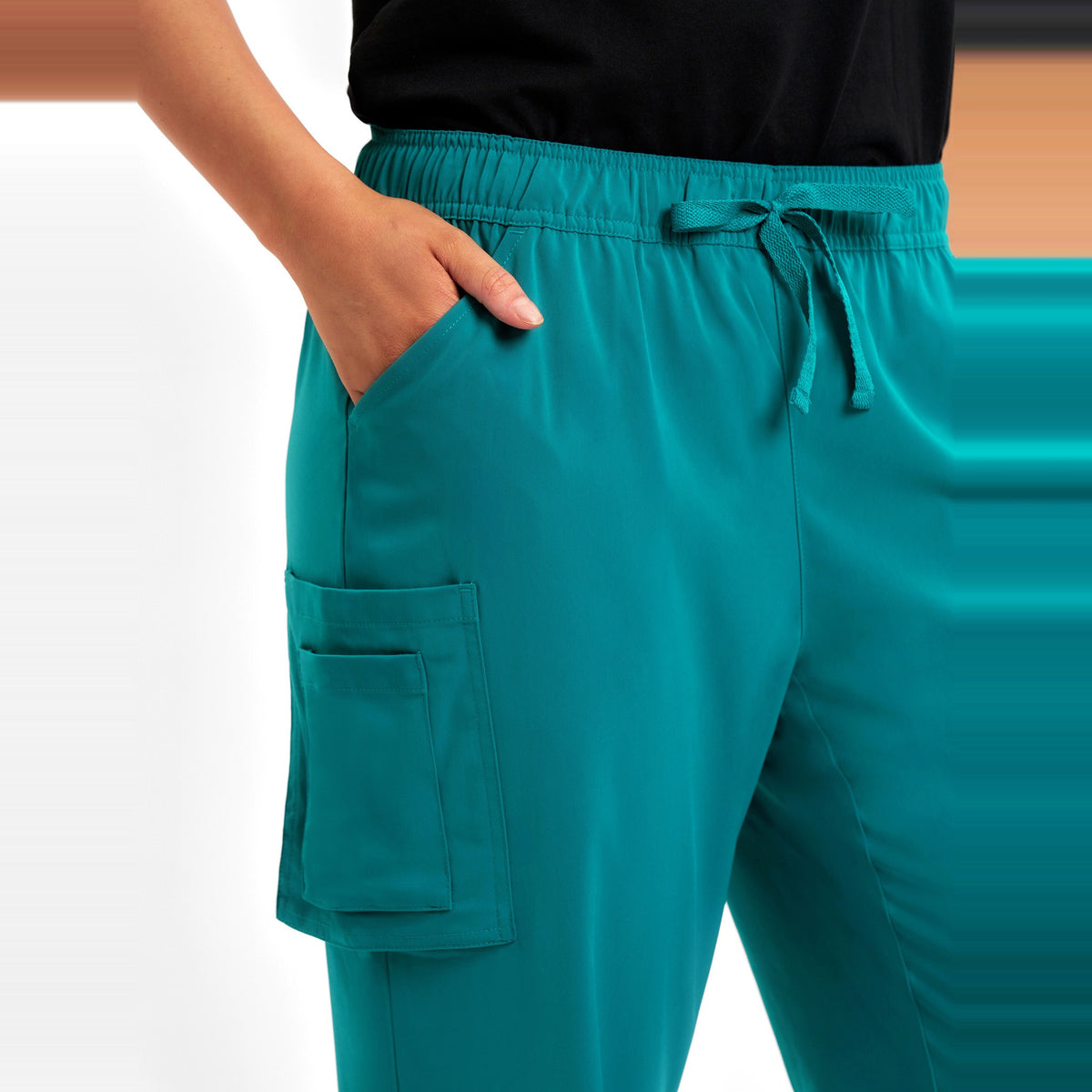 Inaura Avery Womens Straight Leg Scrub Pant CSP944LL in Teal, worn by model, view 5