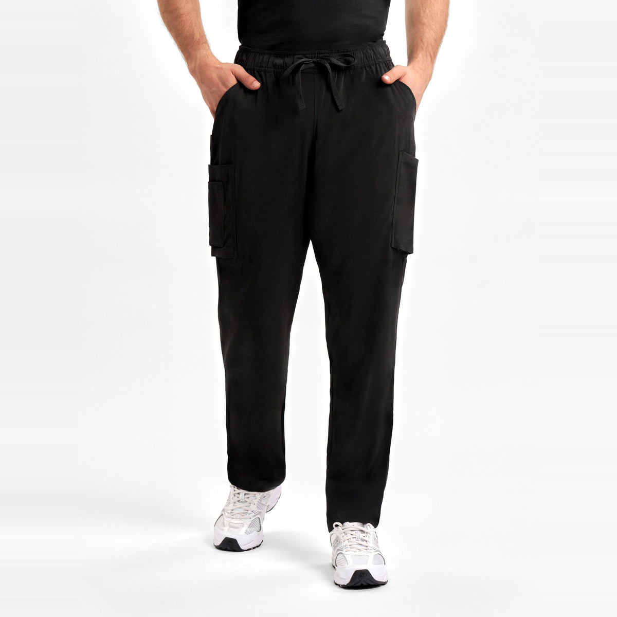 Inaura Avery Mens Straight Leg Scrub Pant CSP946ML in Black, worn by model, view 2