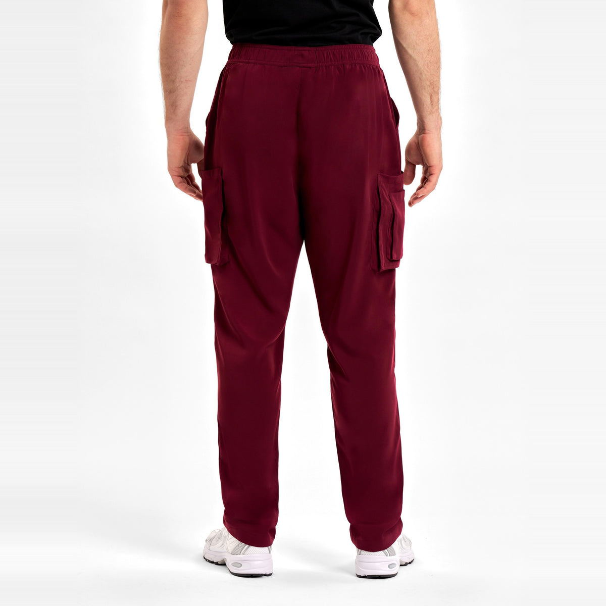 Inaura Avery Mens Straight Leg Scrub Pant CSP946ML in Burgundy, worn by model, view 4