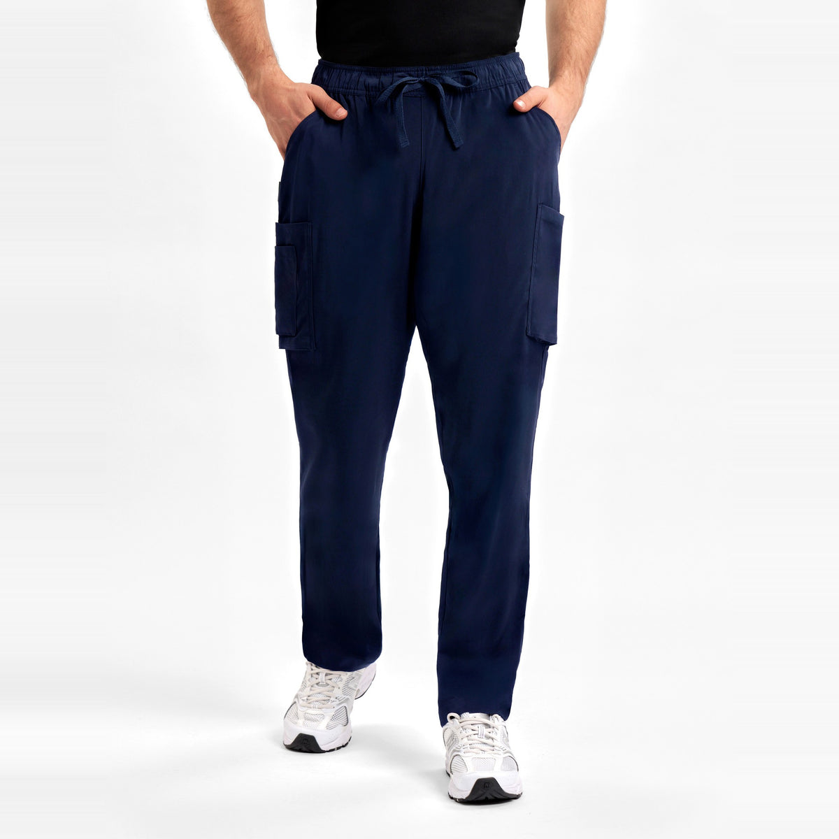 Inaura Avery Mens Straight Leg Scrub Pant CSP946ML in Midnight Navy, worn by model, view 2