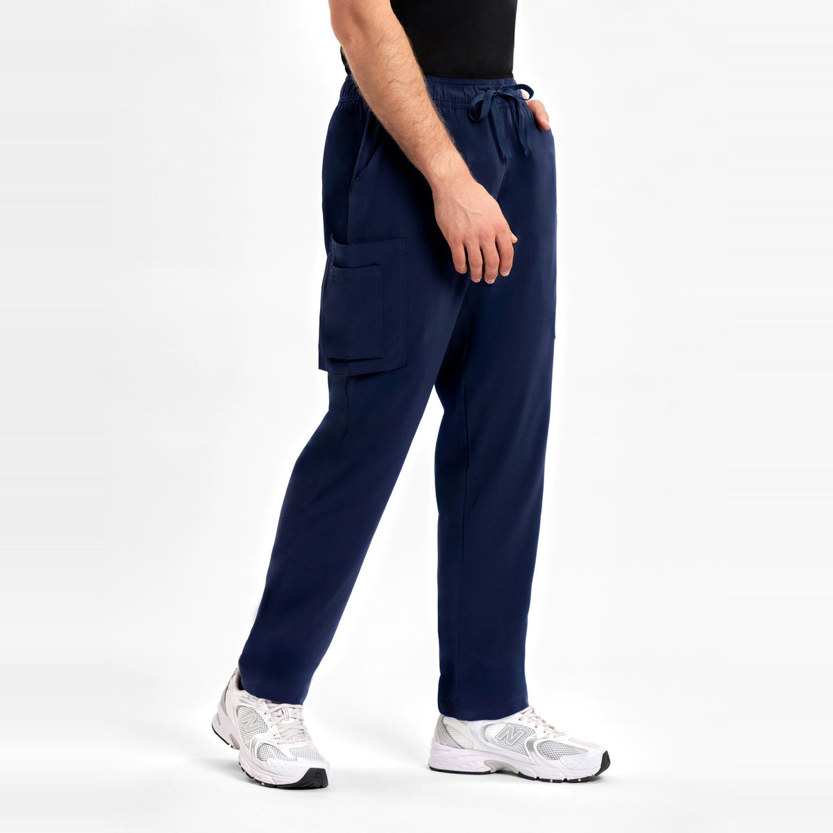 Inaura Avery Mens Straight Leg Scrub Pant CSP946ML in Midnight Navy, worn by model, view 3