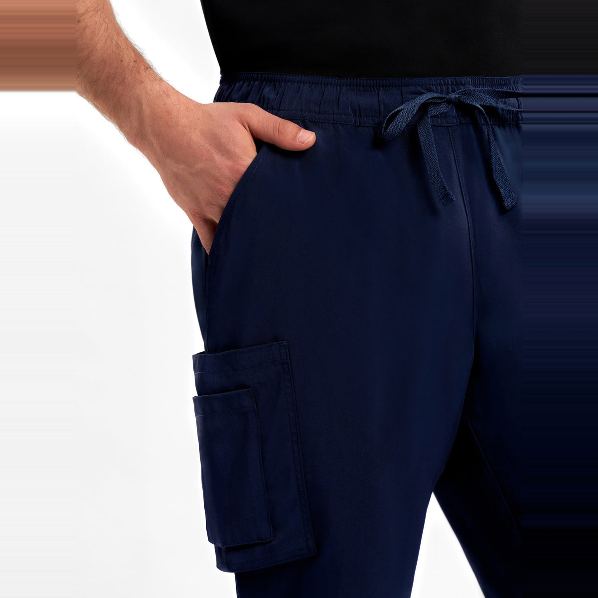 Inaura Avery Mens Straight Leg Scrub Pant CSP946ML in Midnight Navy, worn by model, view 5