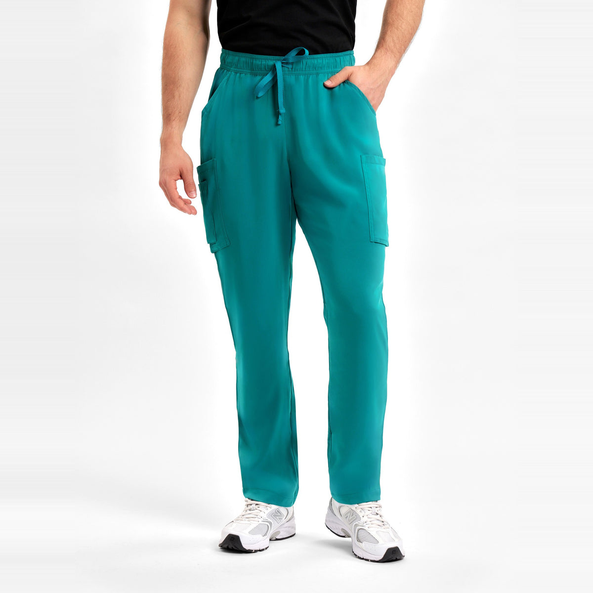 Inaura Avery Mens Straight Leg Scrub Pant CSP946ML in Teal, worn by model, view 2