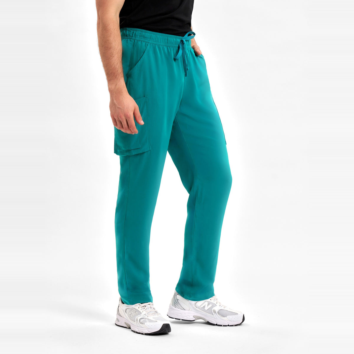 Inaura Avery Mens Straight Leg Scrub Pant CSP946ML in Teal, worn by model, view 3