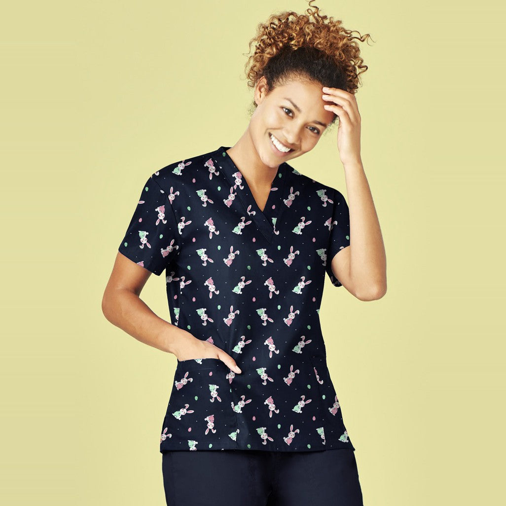 Biz Easter Womens V-Neck Short Sleeve Scrub Top CST152LS in Midnight Navy