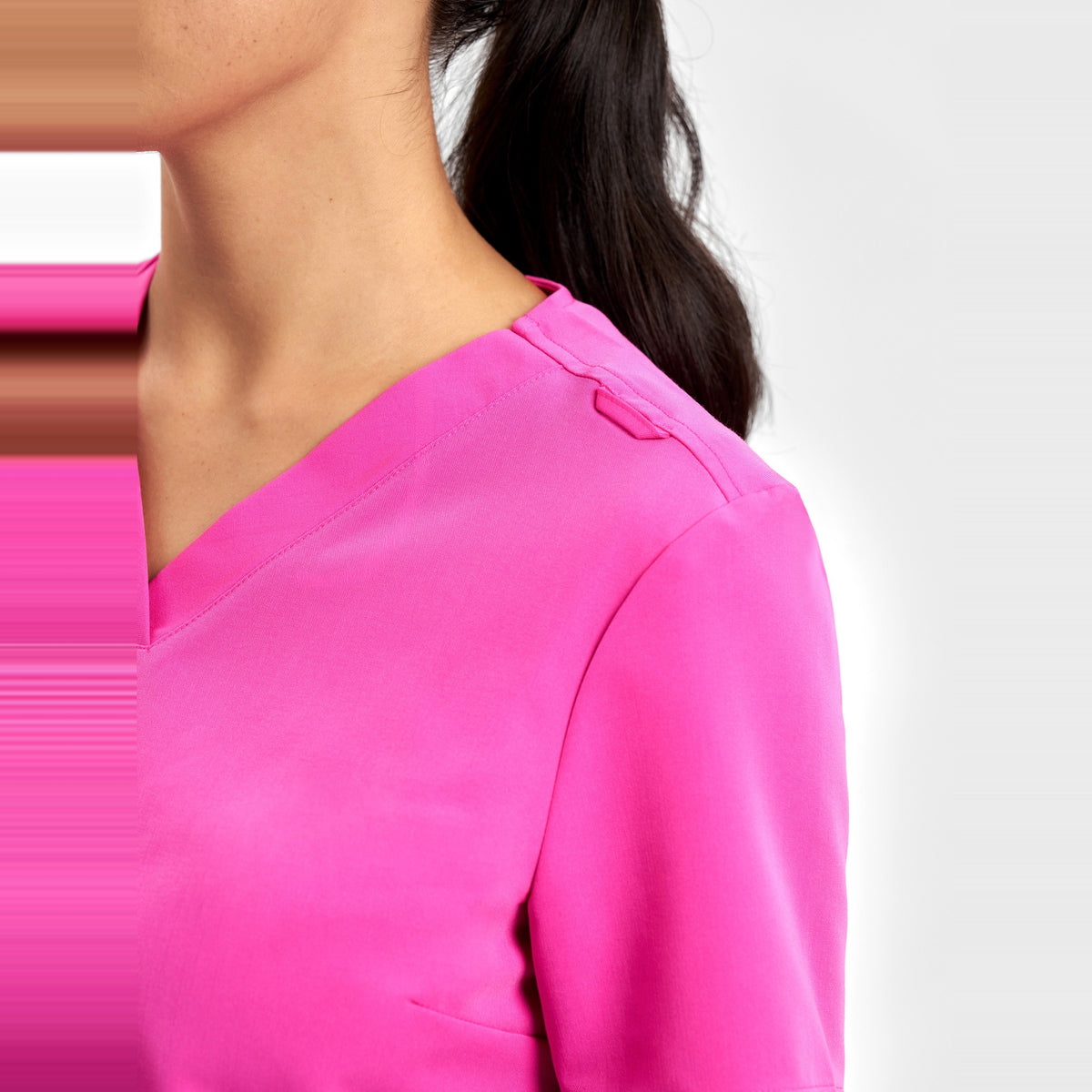 Inaura Pink Womens V-Neck Scrub Top CST245LS in Pink, worn by model, view 5
