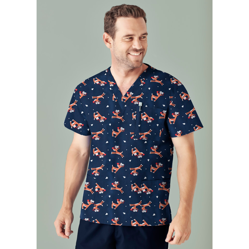 Biz Mens Christmas Scrubs Reindeer