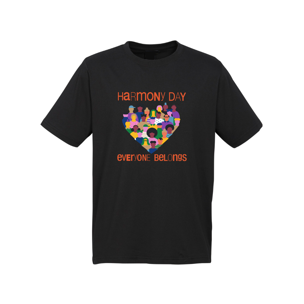 Kids Harmony Day Diversity Heart on Black T-Shirt
