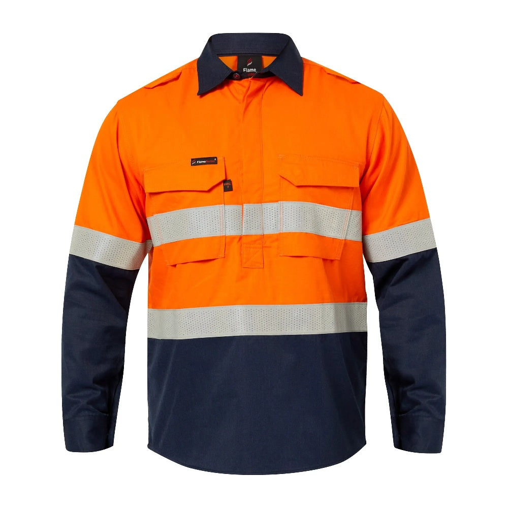 Flamebuster Mens HRC2 Inherent Hi Vis Reflective Shirt with Gusset Sleeves