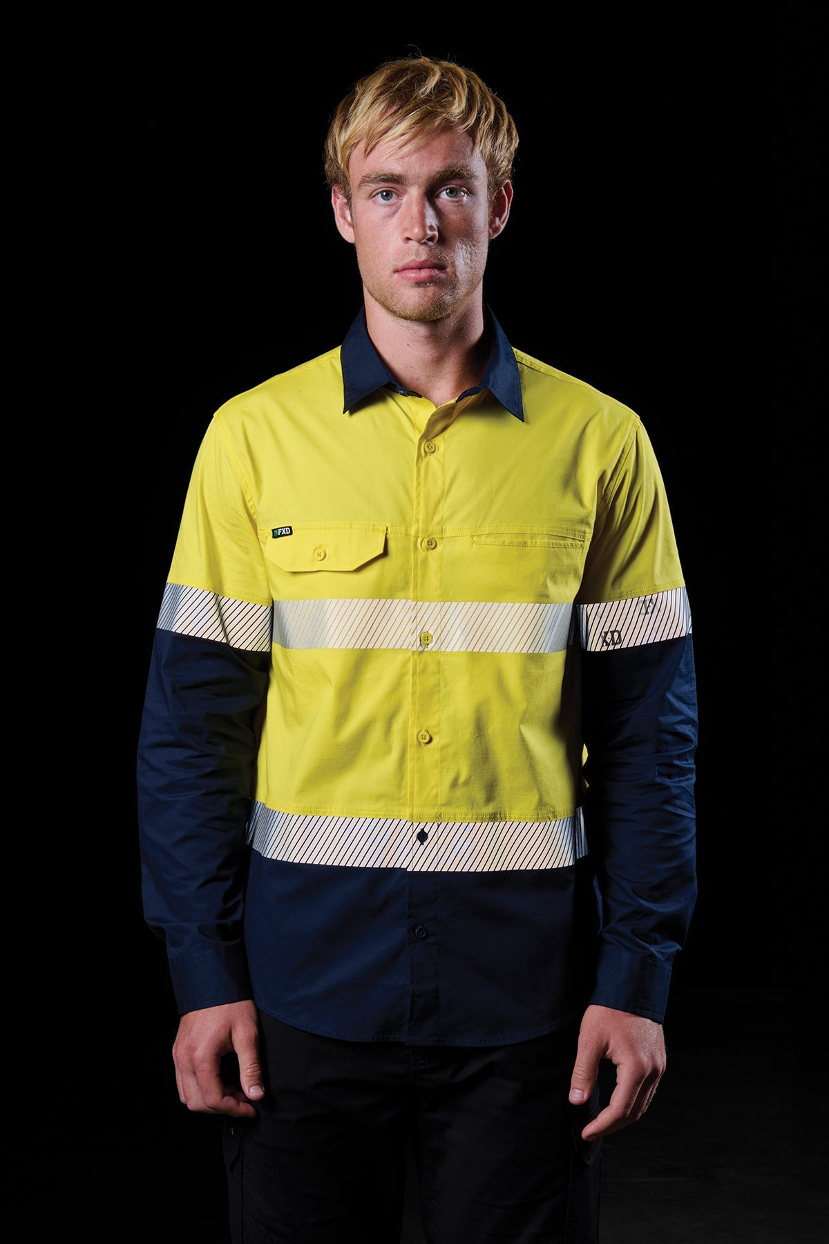 FXD LSH-4T Taped Hi-Vis Vented Long Sleeve Work Shirt in Yellow/Navy