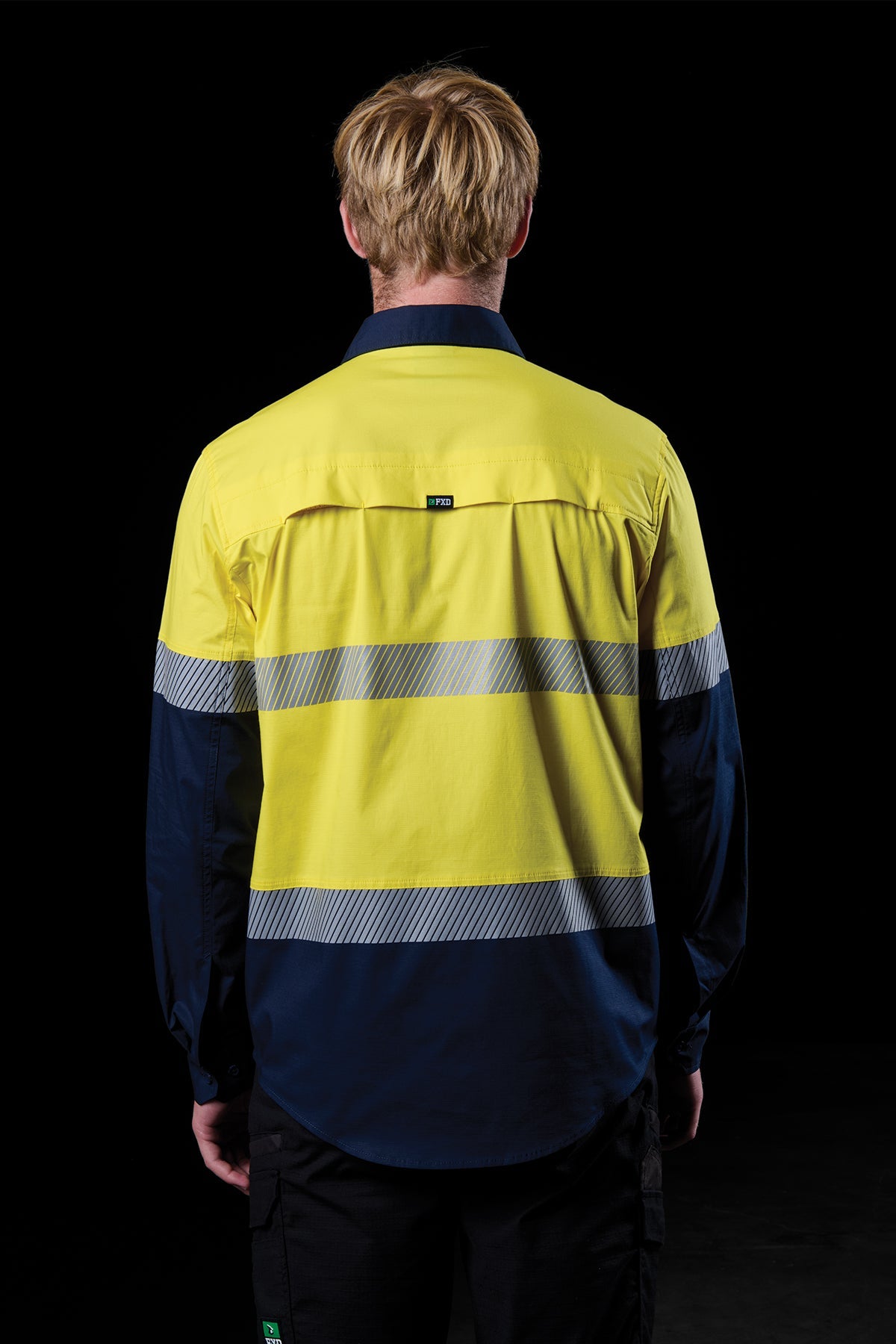 FXD LSH-4T Taped Hi-Vis Vented Long Sleeve Work Shirt in Yellow/Navy, view 4