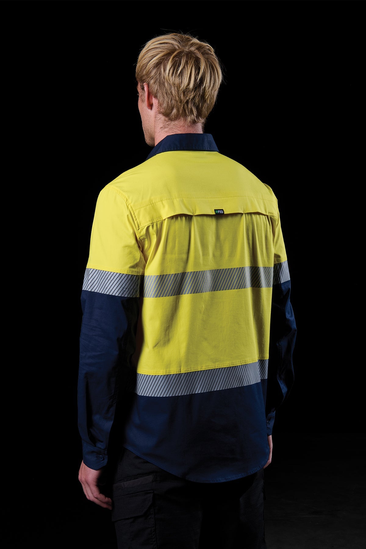 FXD LSH-4T Taped Hi-Vis Vented Long Sleeve Work Shirt in Yellow/Navy, view 3