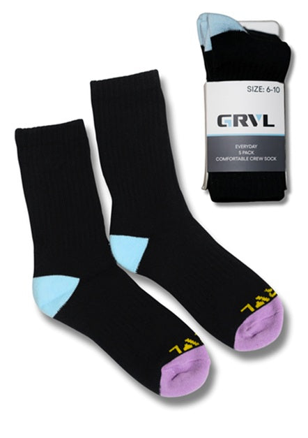 GRVL Womens Crew Everyday Socks 5-pack