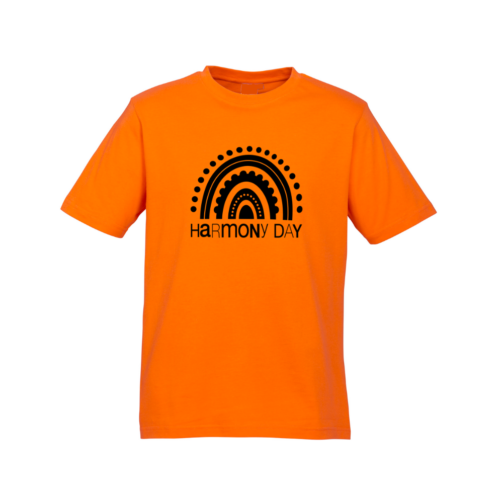 Adults Harmony Day Rainbow on Orange T-Shirt