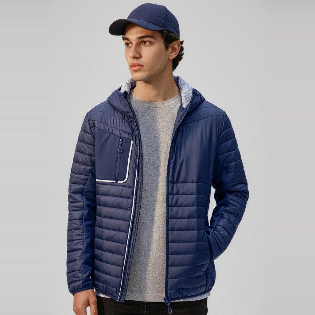 Biz Patrol Unisex Jacket J134M in Navy/Silver, worn by model, view 2