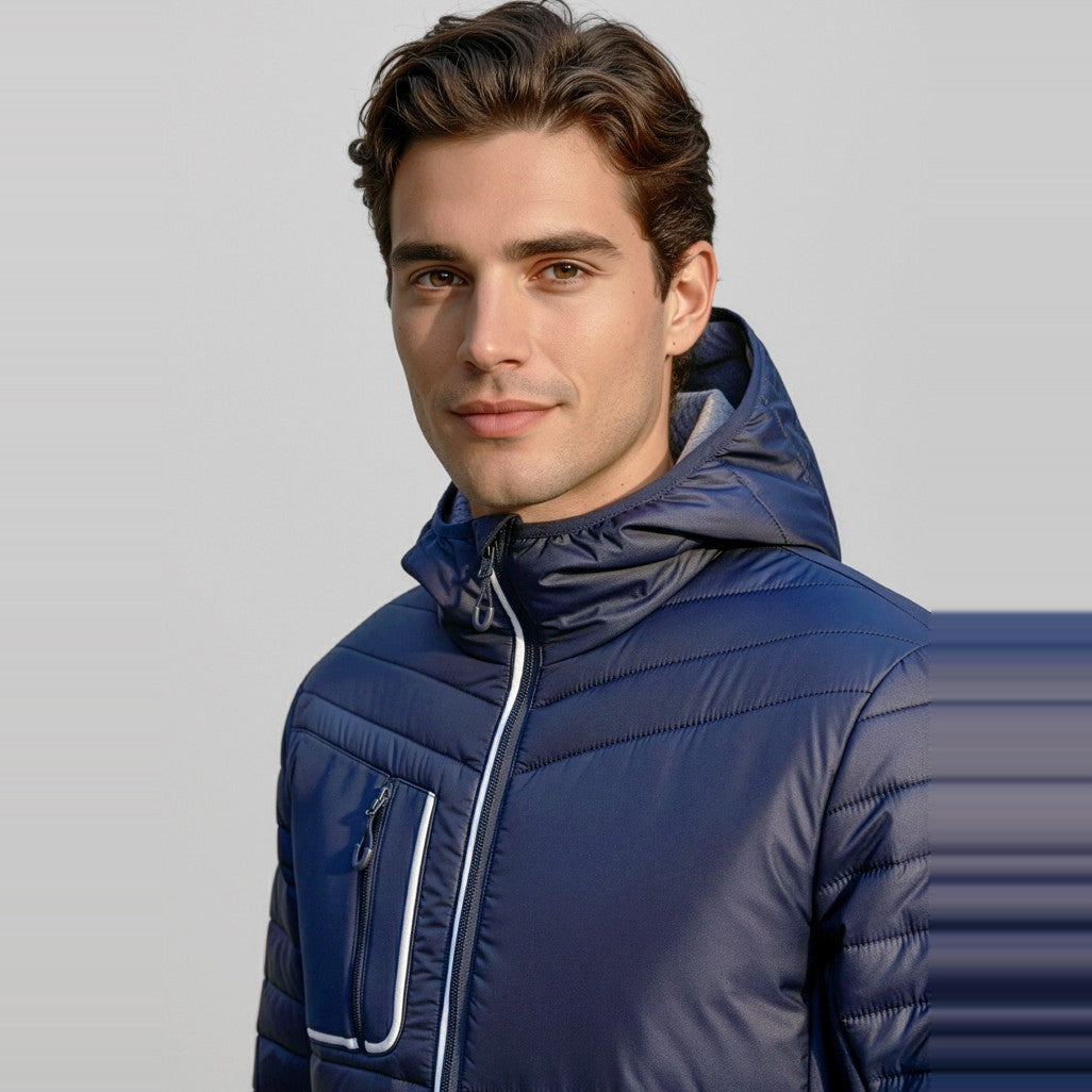 Biz Patrol Unisex Jacket J134M in Navy/Silver, worn by model, view 4