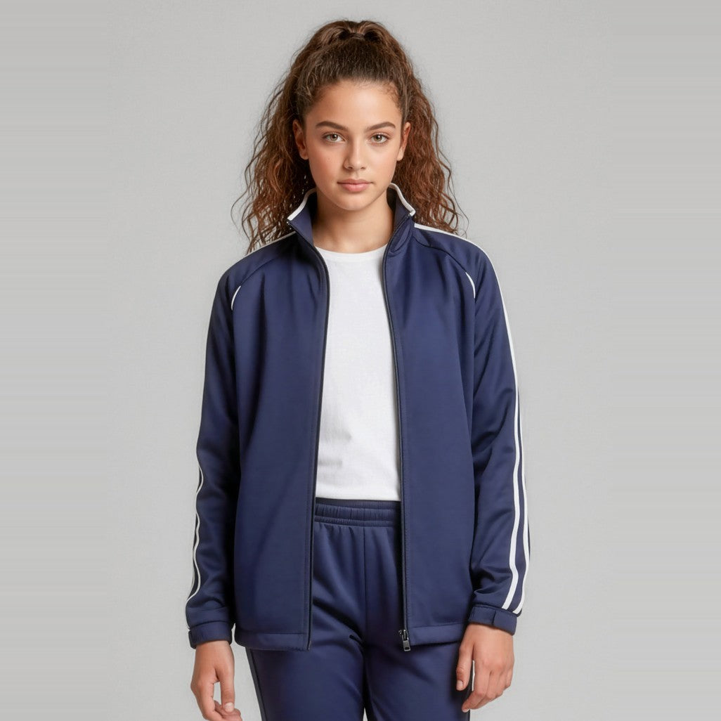 Biz Flash Kids Jacket J3150B in Navy/White, worn by model