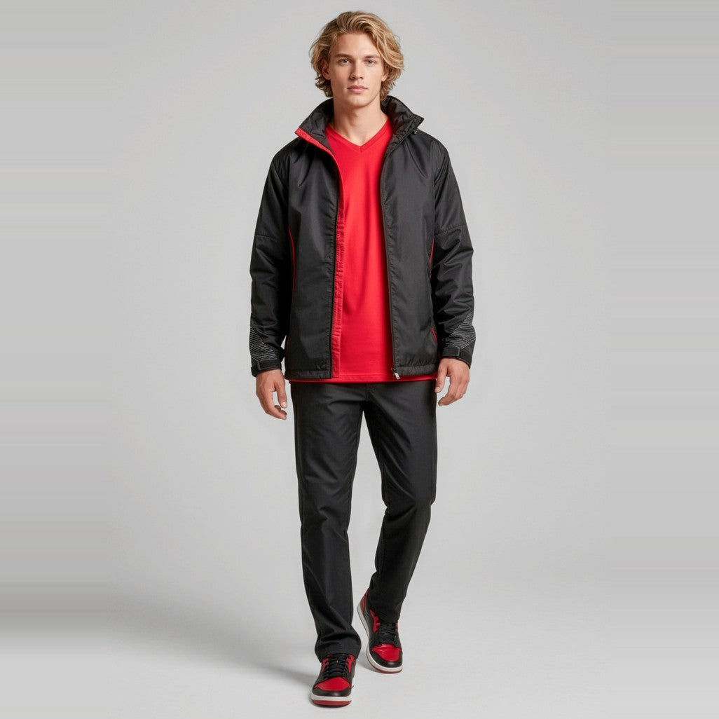 Biz Razor Unisex Jacket J408M in Black/Red, worn by model, view 2