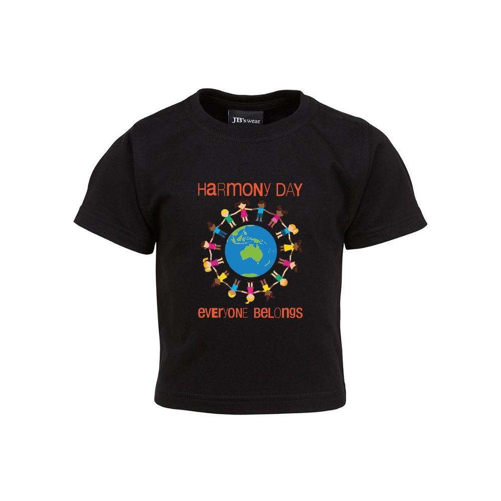 Babies Harmony Day Kids Globe on Black T-Shirt