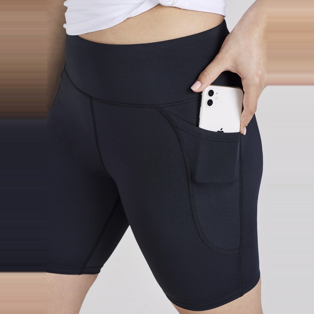 Biz Luna Womens Bike Short L323LS in Black, worn by model, view 3
