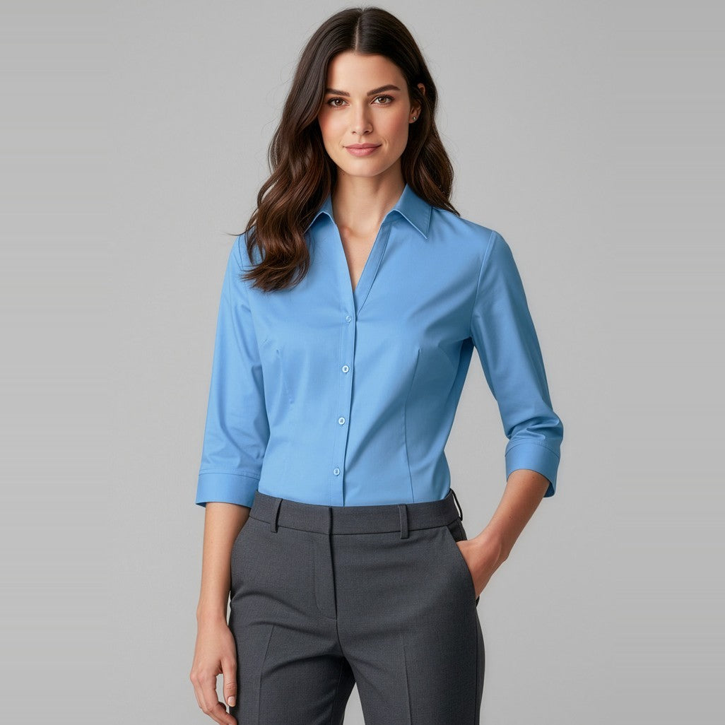 Biz Metro Womens 3/4 Sleeve Shirt LB7300, worn by model