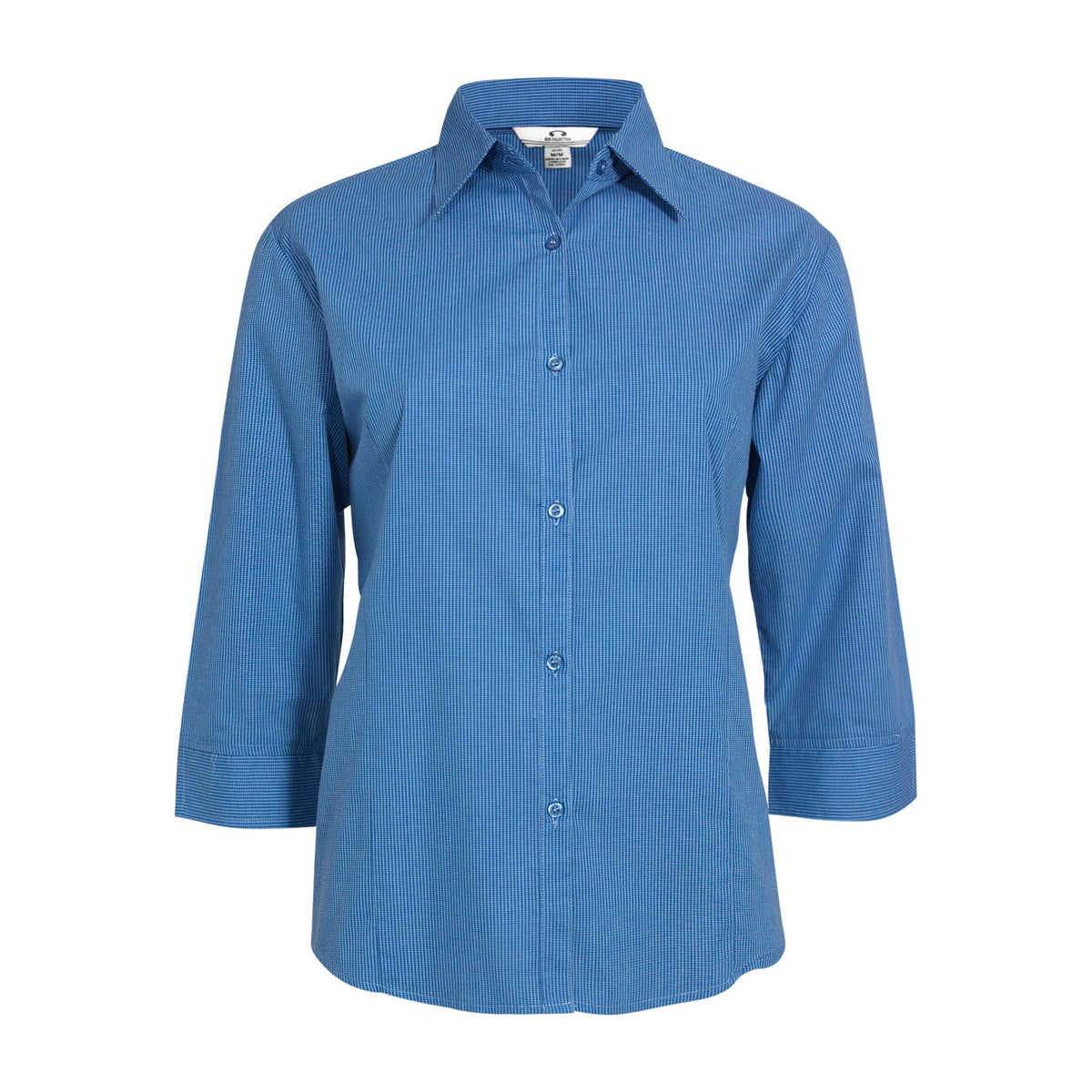 Biz Micro Womens Check 3/4 Sleeve Shirt LB8200 in Mid Blue