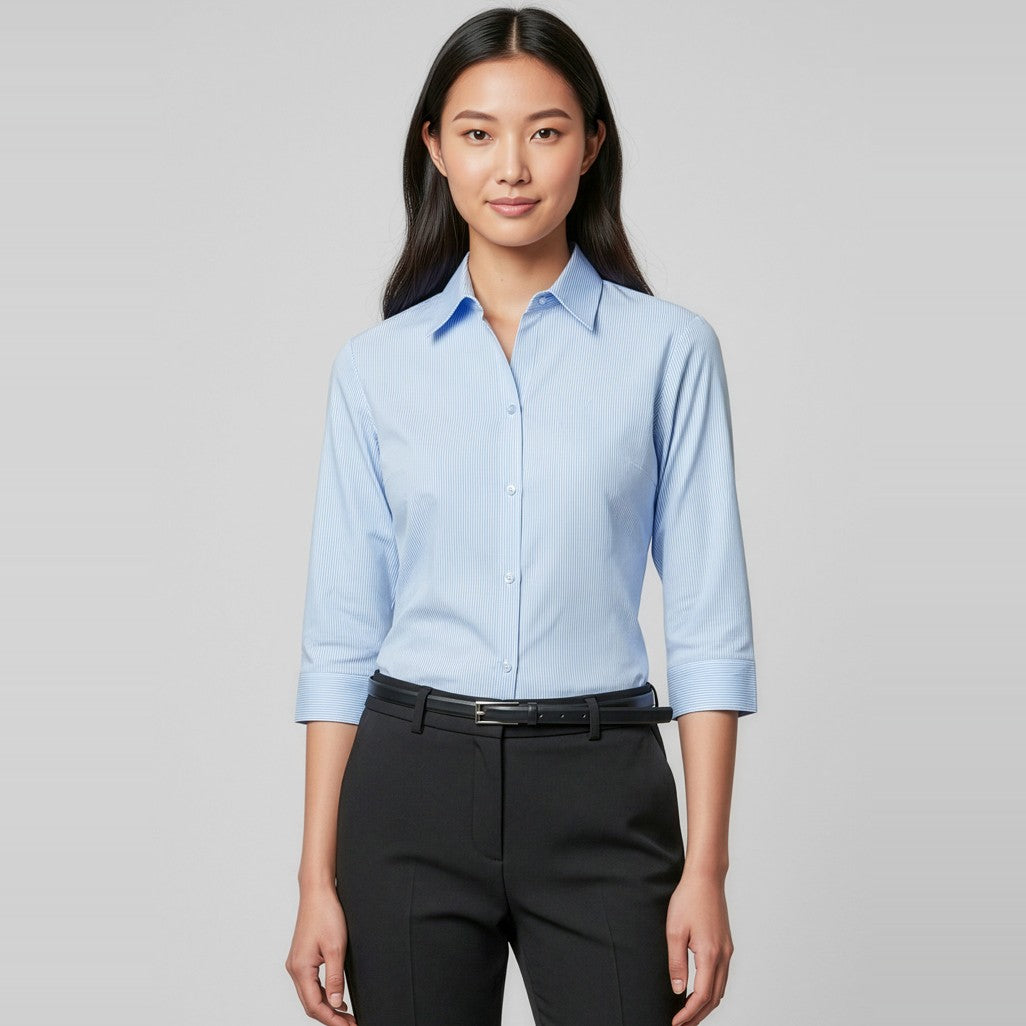 Biz Micro Womens Check 3/4 Sleeve Shirt LB8200, worn by model