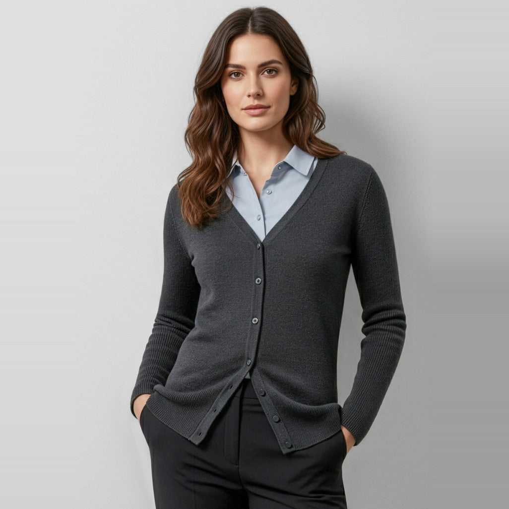 Biz Milano Womens Cardigan LC417L in Charcoal, worn by model