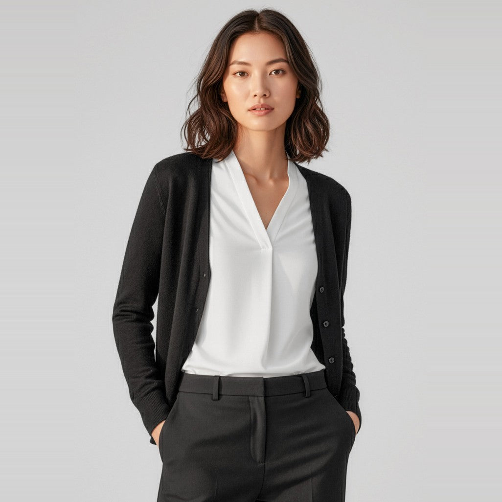 Biz Roma Womens Knit Cardigan LC916L, worn by model
