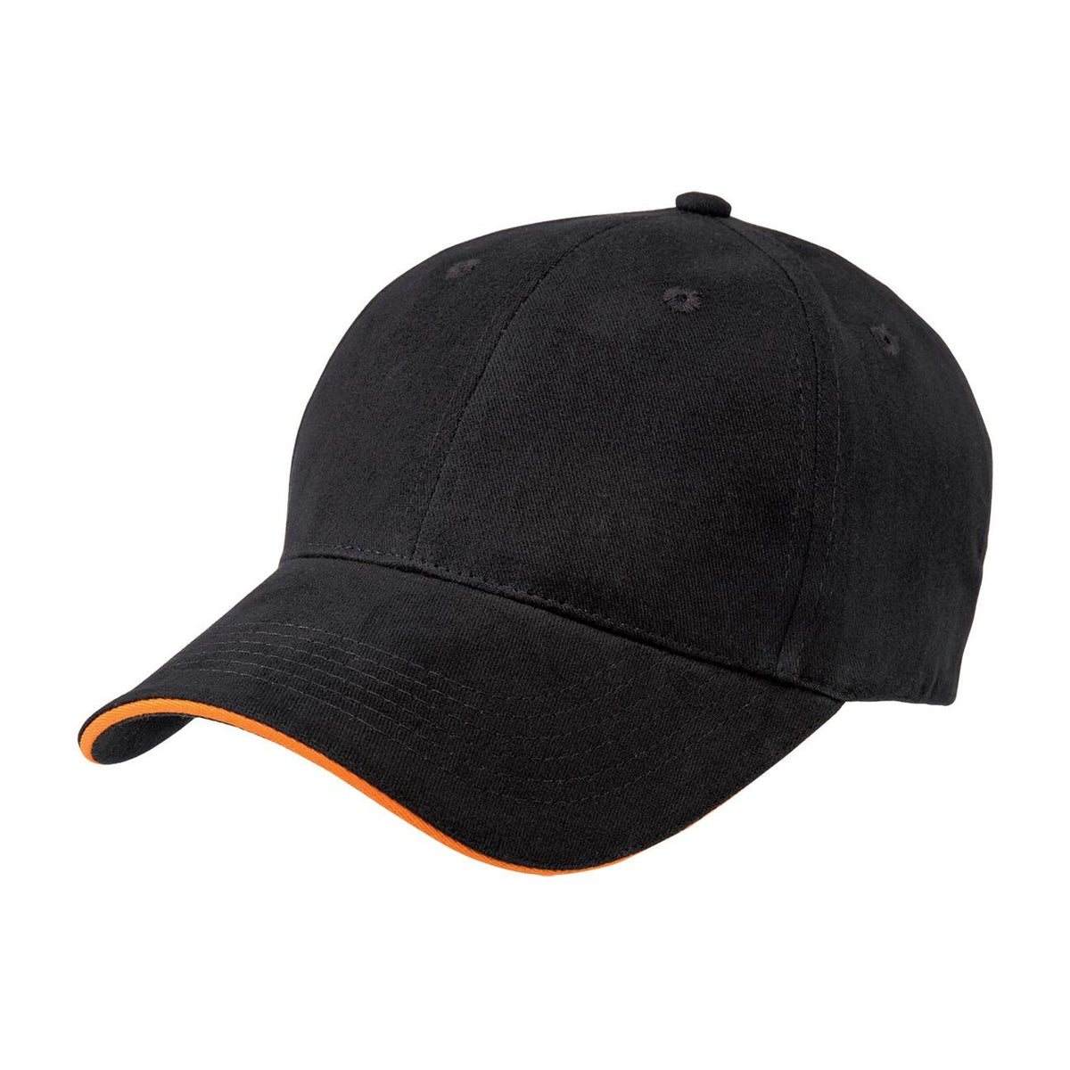 Legend Life Premium Soft Sandwich Peak Cap 8001 in Black/Orange