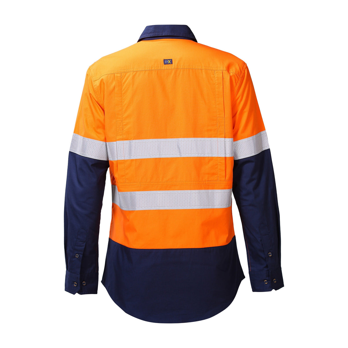 RMX Flex Fit Utility Shirts, Two Tone, Reflective RMX003R in Orange/Navy, back view