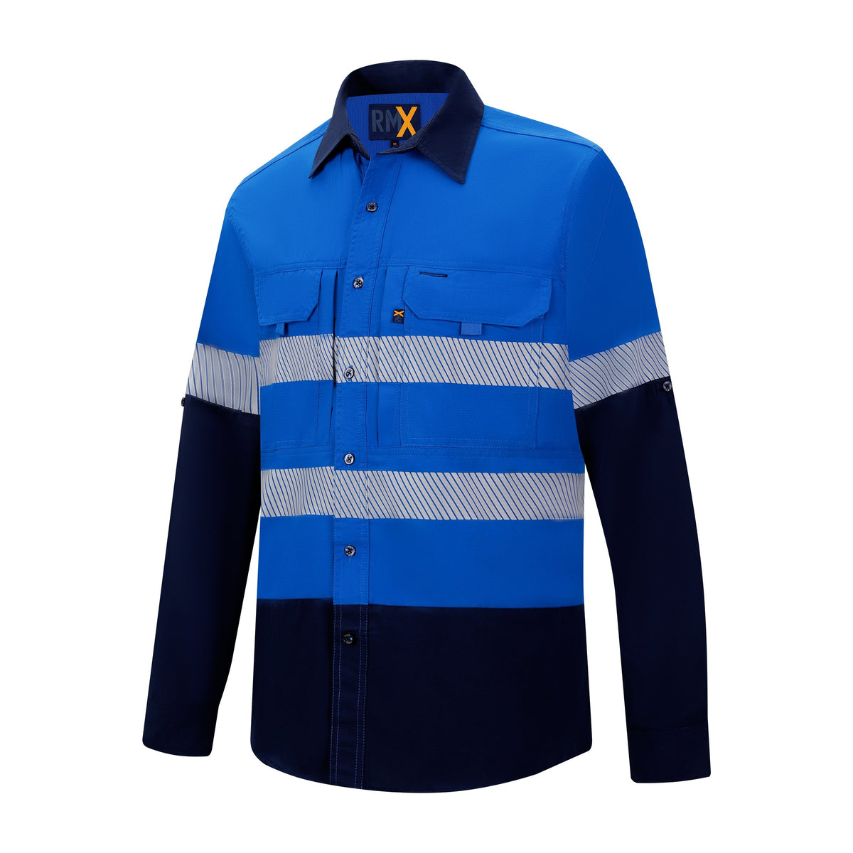 RMX Light Weight Ripstop Shirt, Two Tone, Reflective RMX020R in Orange/Navy, back view
