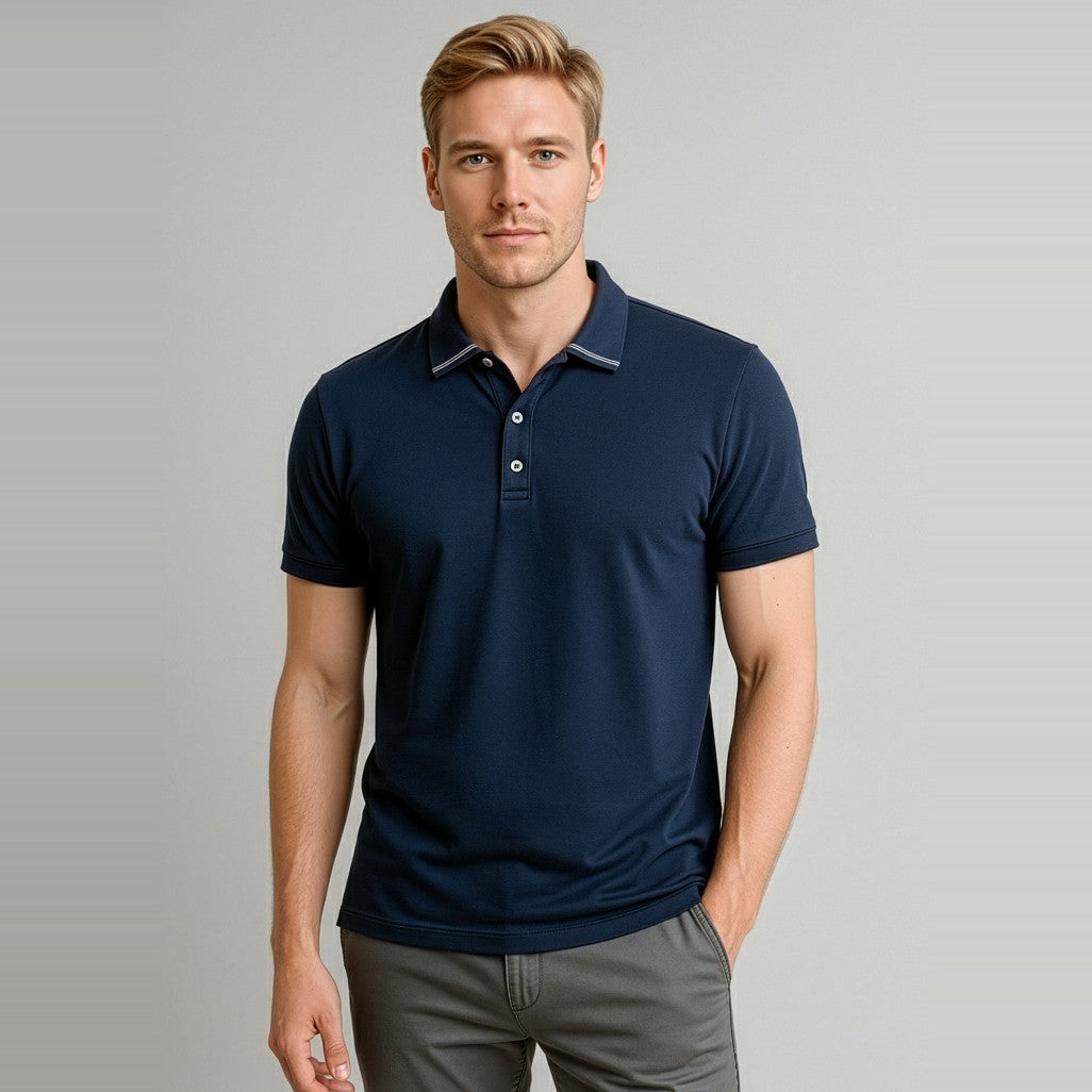 Biz Aston Mens Short Sleeve Polo P106MS, worn by model