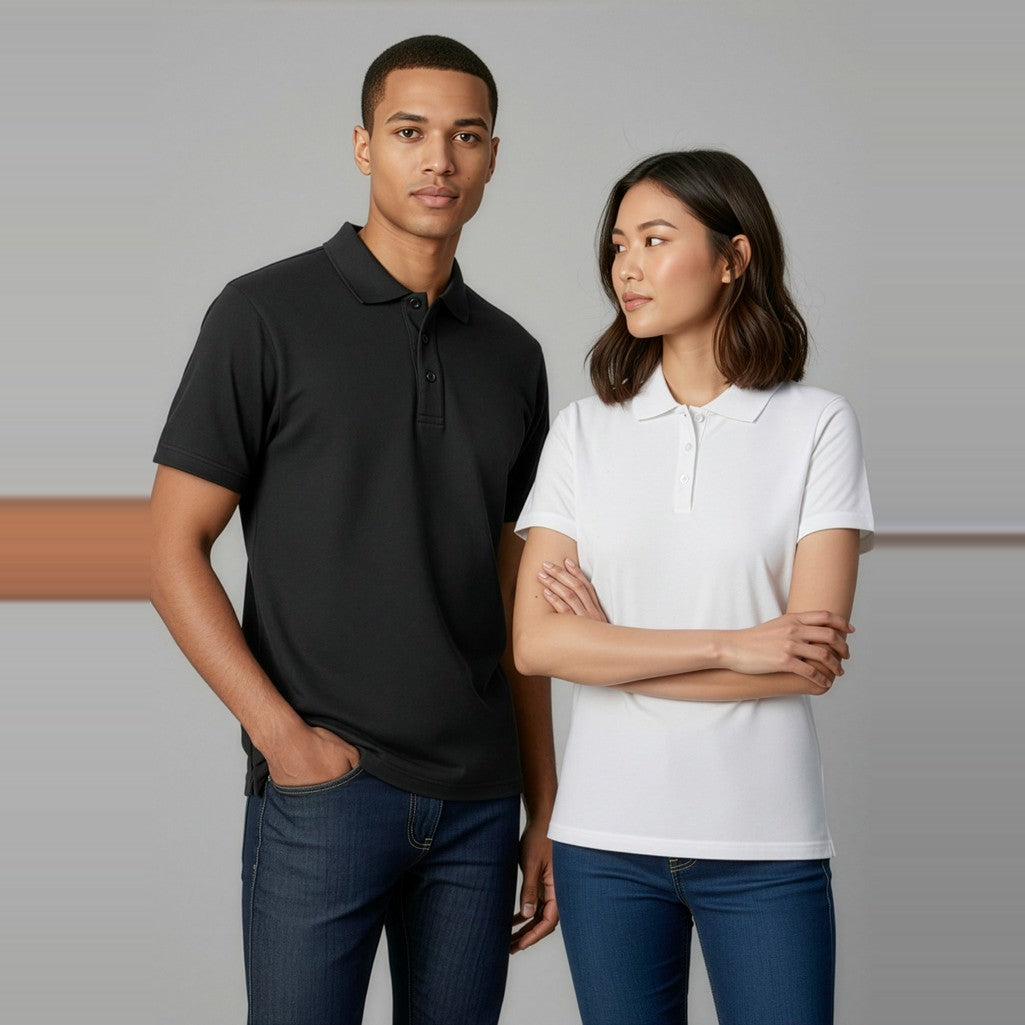 Biz Ice Womens Short Sleeve Polo P112LS in White, worn by model, view 3