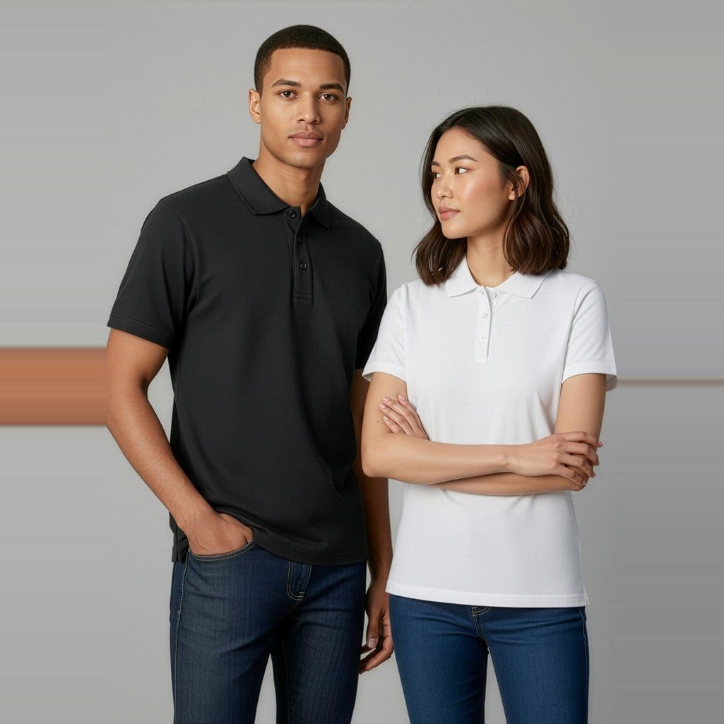 Biz Ice Mens Short Sleeve Polo P112MS in Black, worn by model, view 2