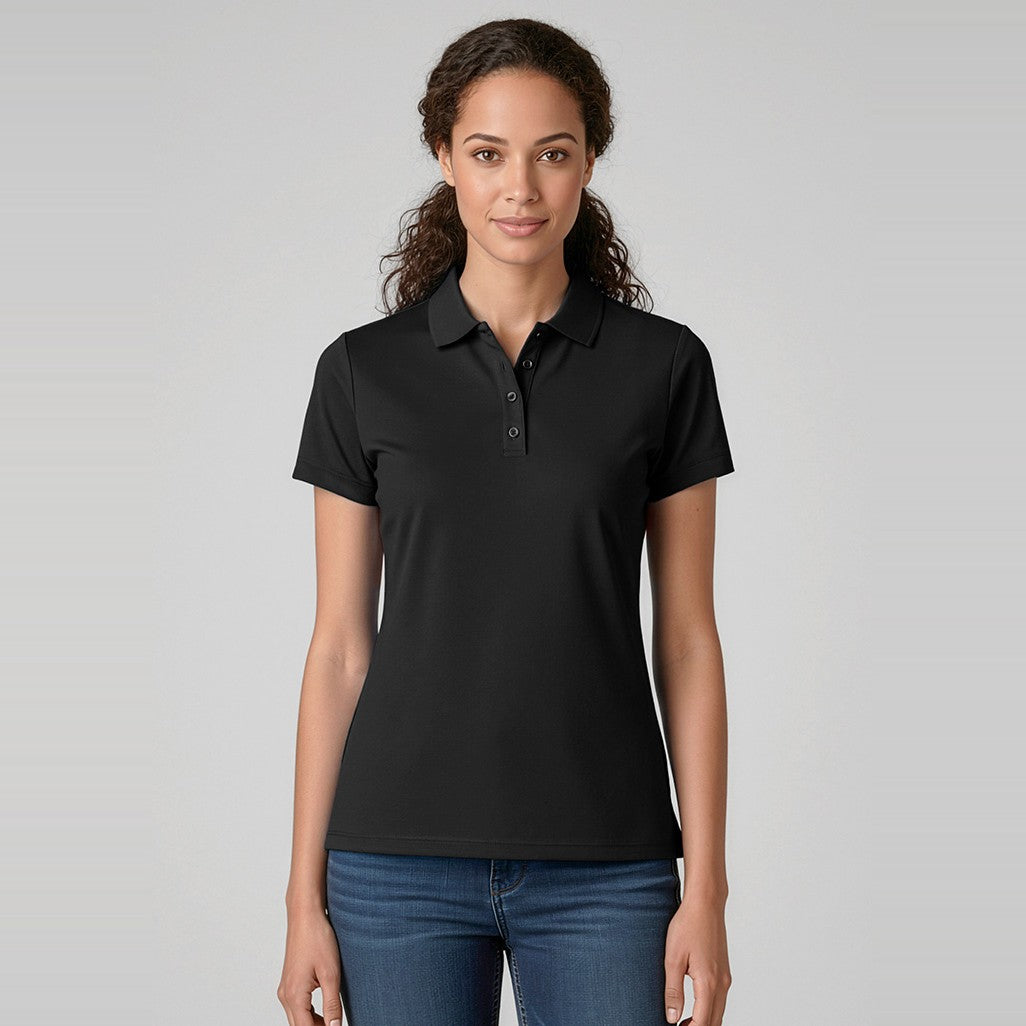 Biz Action Womens Short Sleeve Polo P206LS in Black, worn by model