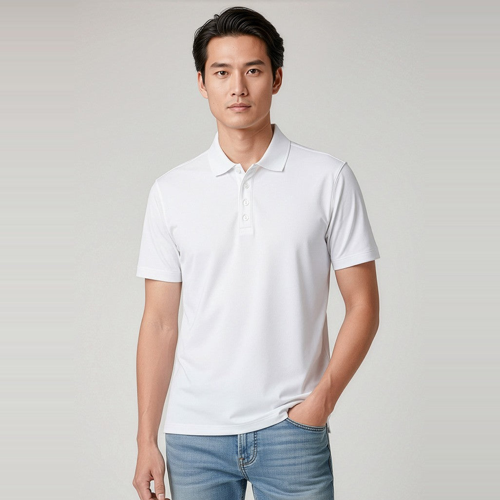 Biz Action Mens Short Sleeve Polo P206MS in White, worn by model