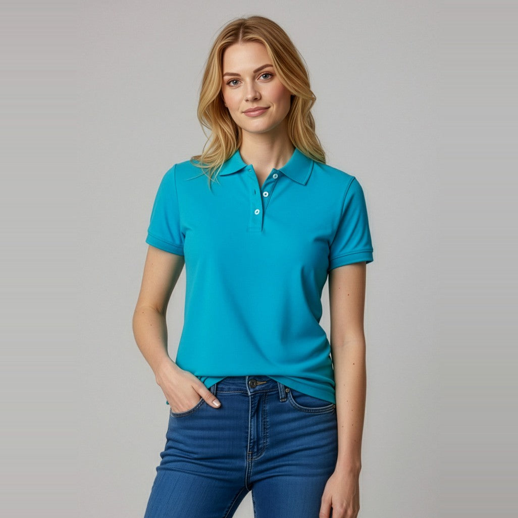 Biz Neon Womens Short Sleeve Polo P2125, worn by model