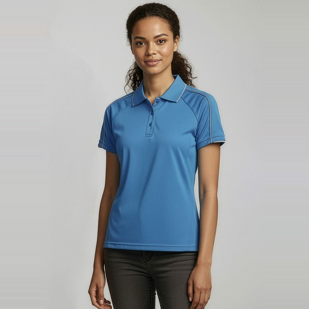 Biz Blade Womens Short Sleeve Polo P303LS, worn by model