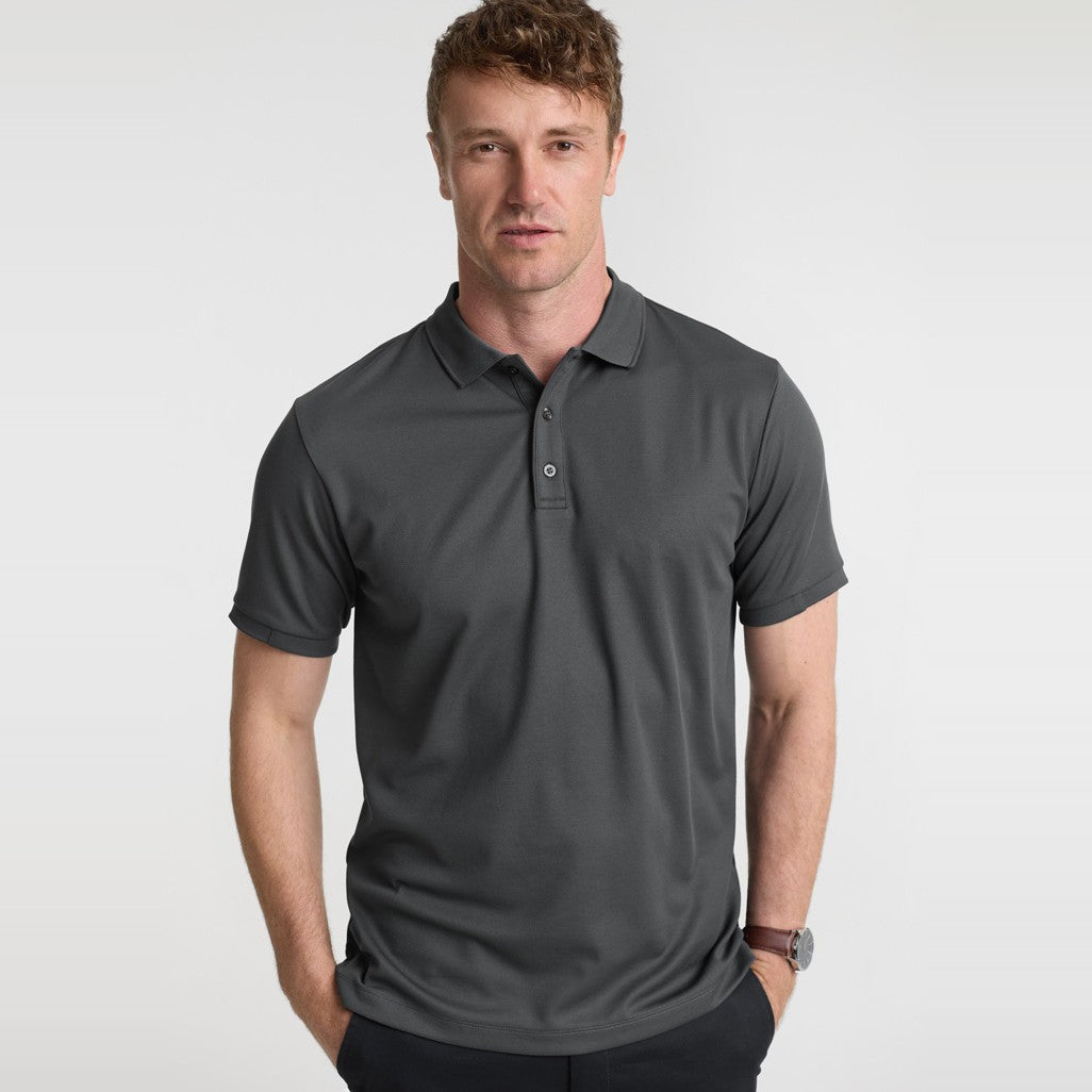 Biz Focus Mens Short Sleeve Polo P313MS in Charcoal/Charcoal, worn by model