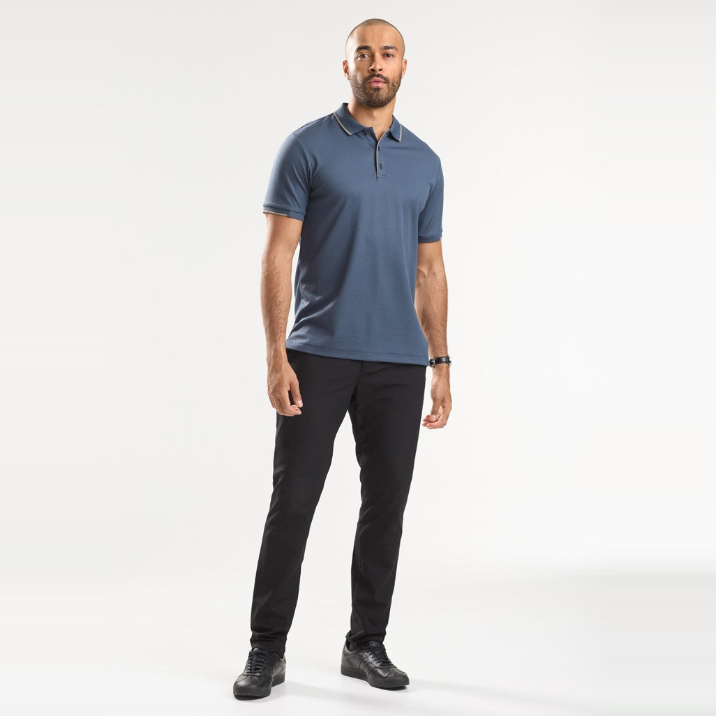 Biz Focus Mens Short Sleeve Polo P313MS in Storm Blue/Taupe, worn by model, view 3